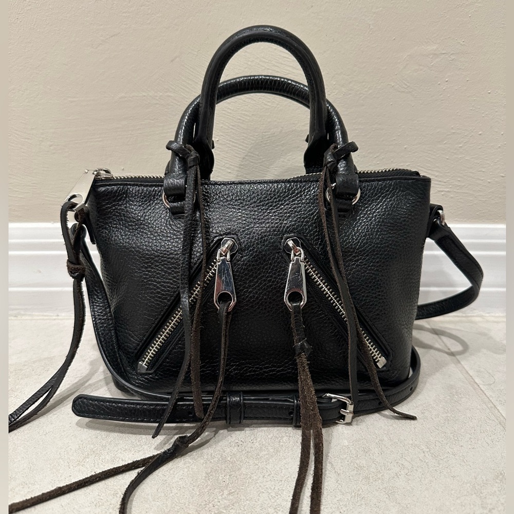 Rebecca Minkoff Micro Moto Black Leather Satchel Crossbody Purse